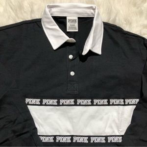 NEW Victoria’s Secret Pink collard shirt Medium M black white long sleeve tops